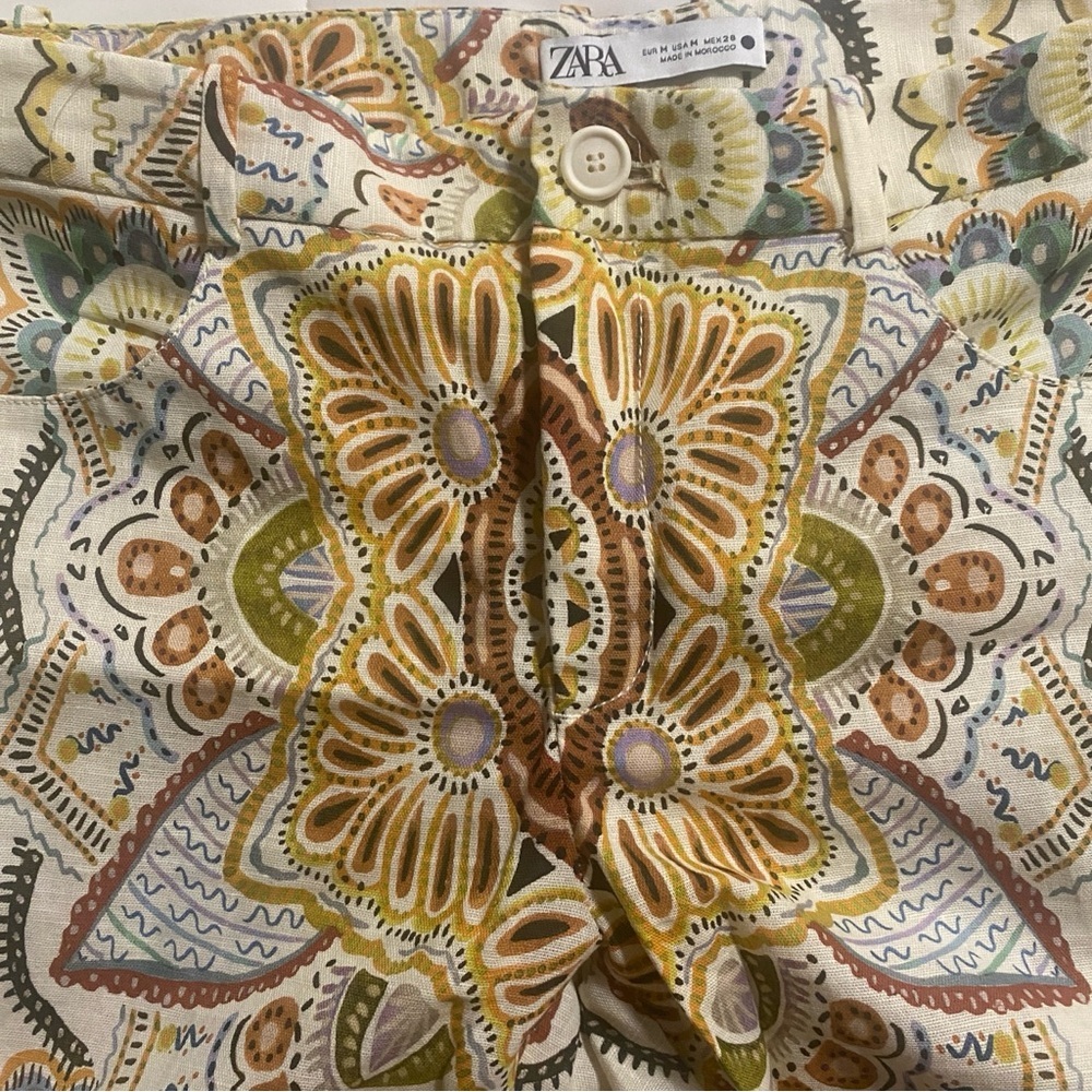 LIKE NEW ZARA PAISLEY PRINTED LINEN COTTON BLEND BLAZER (S) & MATCHING PANTS (M) - Picture 12 of 15